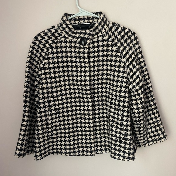 Banana Republic Y2K Wool Blend Black and White Houndstooth Jacket - Picture 1 of 8